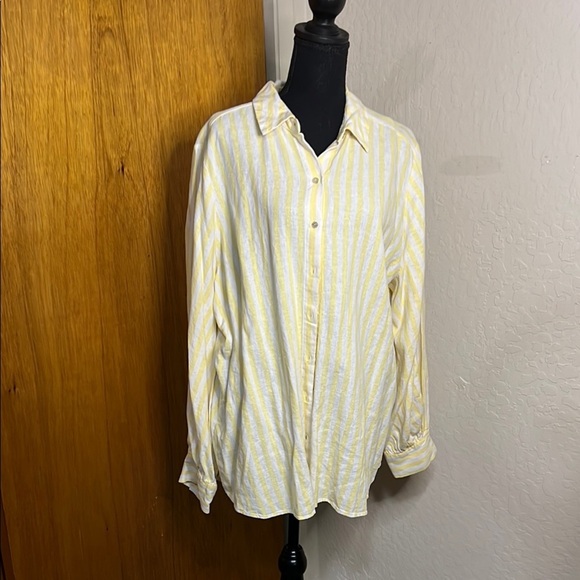 LC Lauren Conrad Yellow and White Striped Blouse - Picture 1 of 5